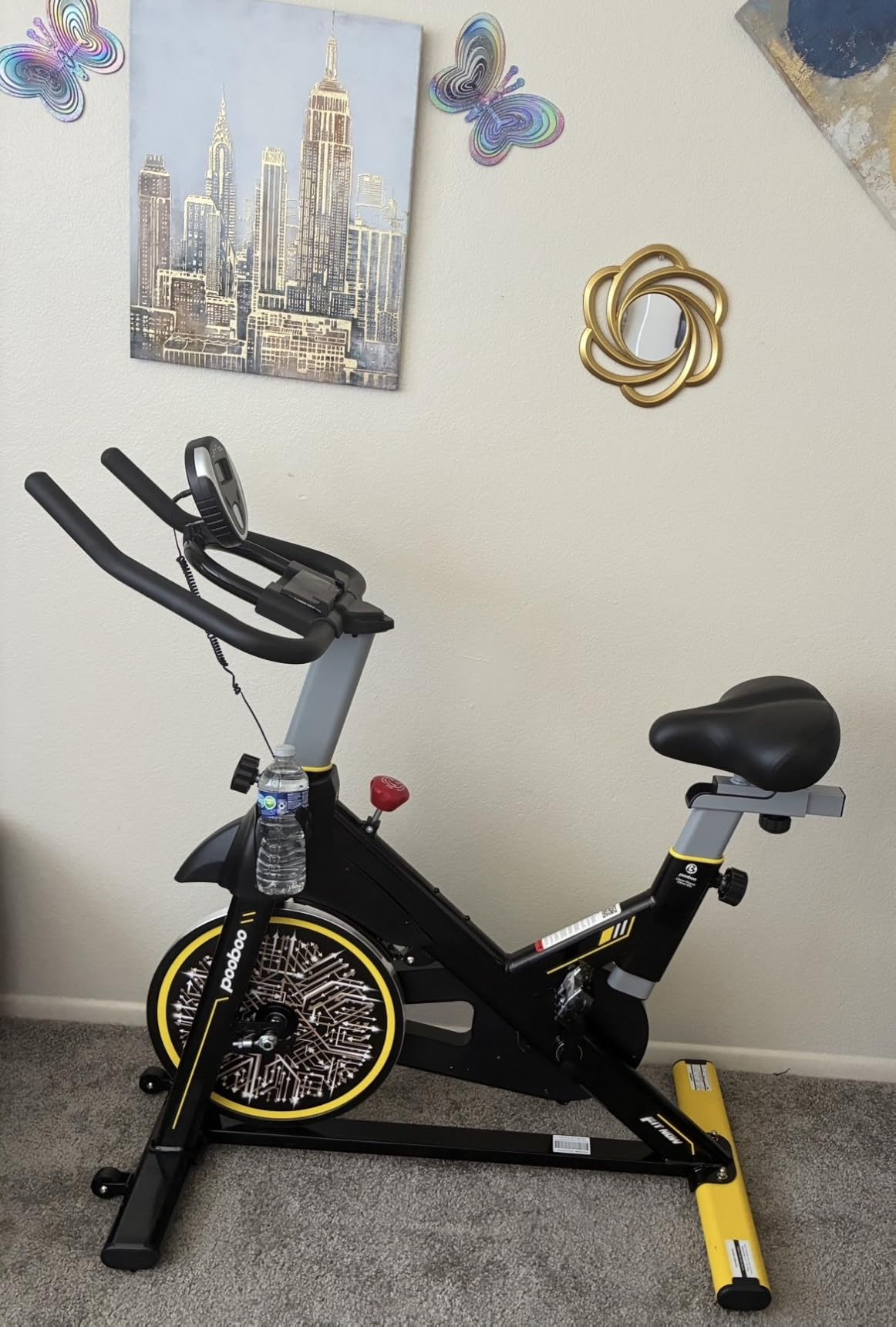 pooboo Exercise Bike, Brake Pad Stationary Bike for Home with Exclusive App, Adjustable Resistance Quiet Indoor Cycling Bike with 350lbs Weight Capacity Extra Comfort Seat, Indoor Cycling Spin Bike Workout Bike with Tablet Holder and Fitness Courses for Weight Loss customer photo 2