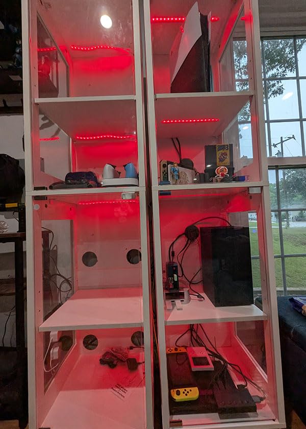 Glass Display Cabinet with Doors, 4-Tier Display Case with Adjustable Shelves, RGB LED Lights with App & Remote Control, Curio Storage Cabinet with Metal Base for Collectibles, Books, Black customer photo 2