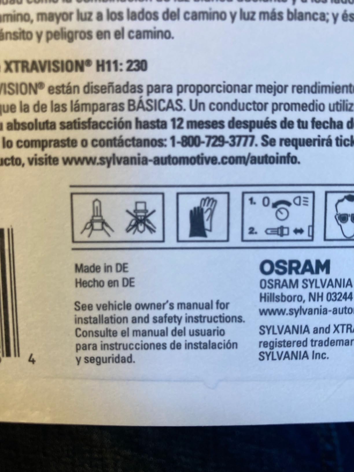 SYLVANIA - H11 XtraVision - High Performance Halogen Headlight Bulb, High Beam, Low Beam and Fog Replacement Bulb (Contains 2 Bulbs) customer photo 2