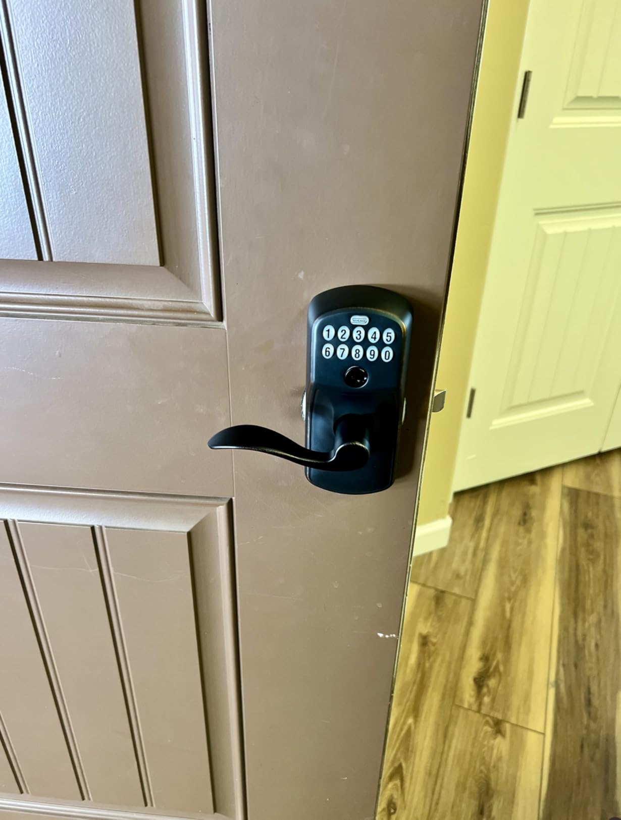 Schlage Camelot Keypad Lock with Lever Handle, Electronic Keyless Door Entry, Flex-Lock Auto-Lock Option, Bright Brass, FE595 CAM 505 ACC customer photo 1
