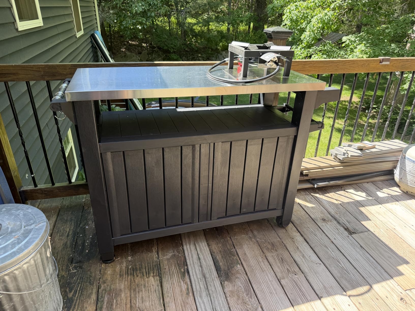 Keter Outdoor Rolling Table Cart for Food Prep, Storage, Bar & Grill, Dark Brown - Portable Kitchen Island Tabletop with Wheels customer photo 1