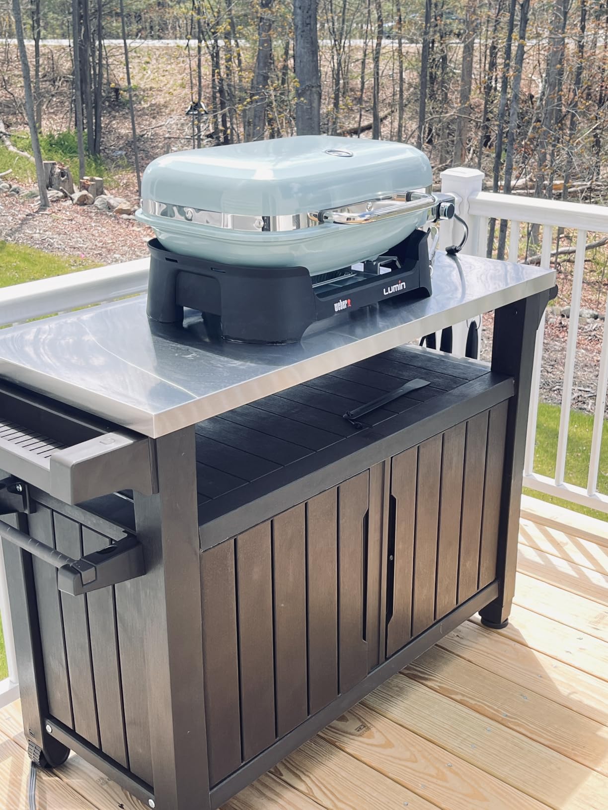Keter Outdoor Rolling Table Cart for Food Prep, Storage, Bar & Grill, Dark Brown - Portable Kitchen Island Tabletop with Wheels customer photo 2