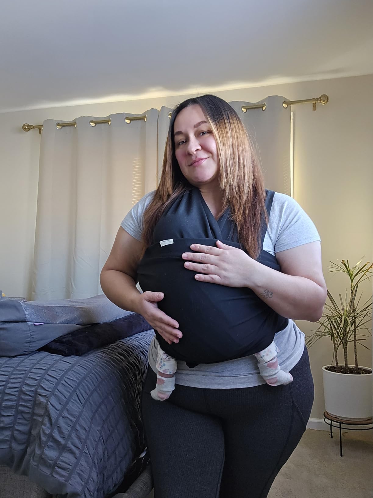 KeaBabies Baby Wrap Carrier - All in 1 Original Baby Carrier Newborn to Toddler Sling, Easy to Wear, Hands Free Bonding, Lightweight, Breathable Infant Wraps (Trendy Black) customer photo 2