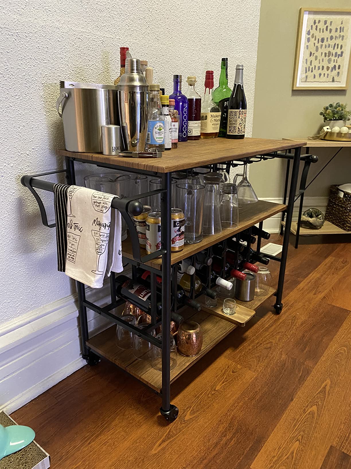 Best Choice Products 45in Industrial Wood Shelf Bar and Wine Storage Service Cart Trolley w/ 14 Bottle and 18 Glass Racks, Locking Caster Wheels customer photo 2