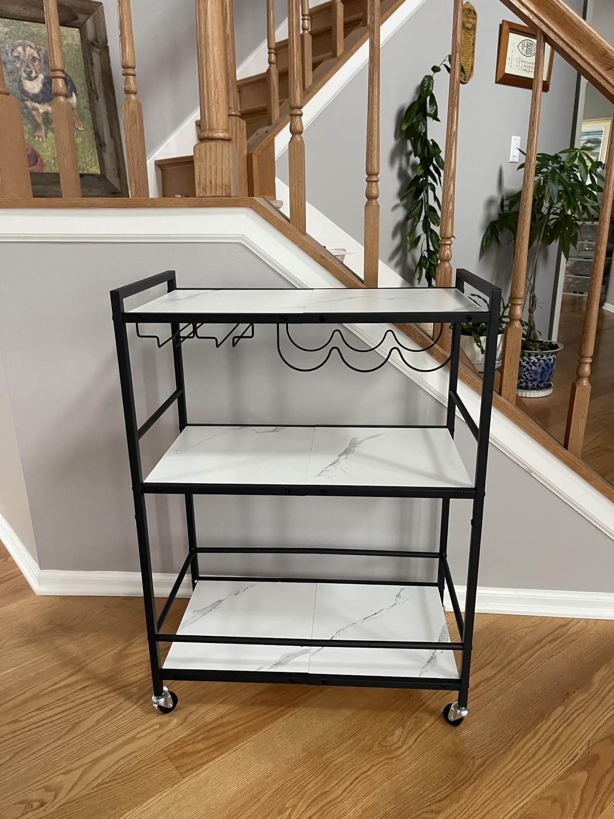TUTOTAK Bar Cart, Serving Cart for Home, Microwave Cart, Drink Cart, Mobile Kitchen Shelf with Wine Rack and Glass Holder, Rolling Beverage Cart customer photo 1