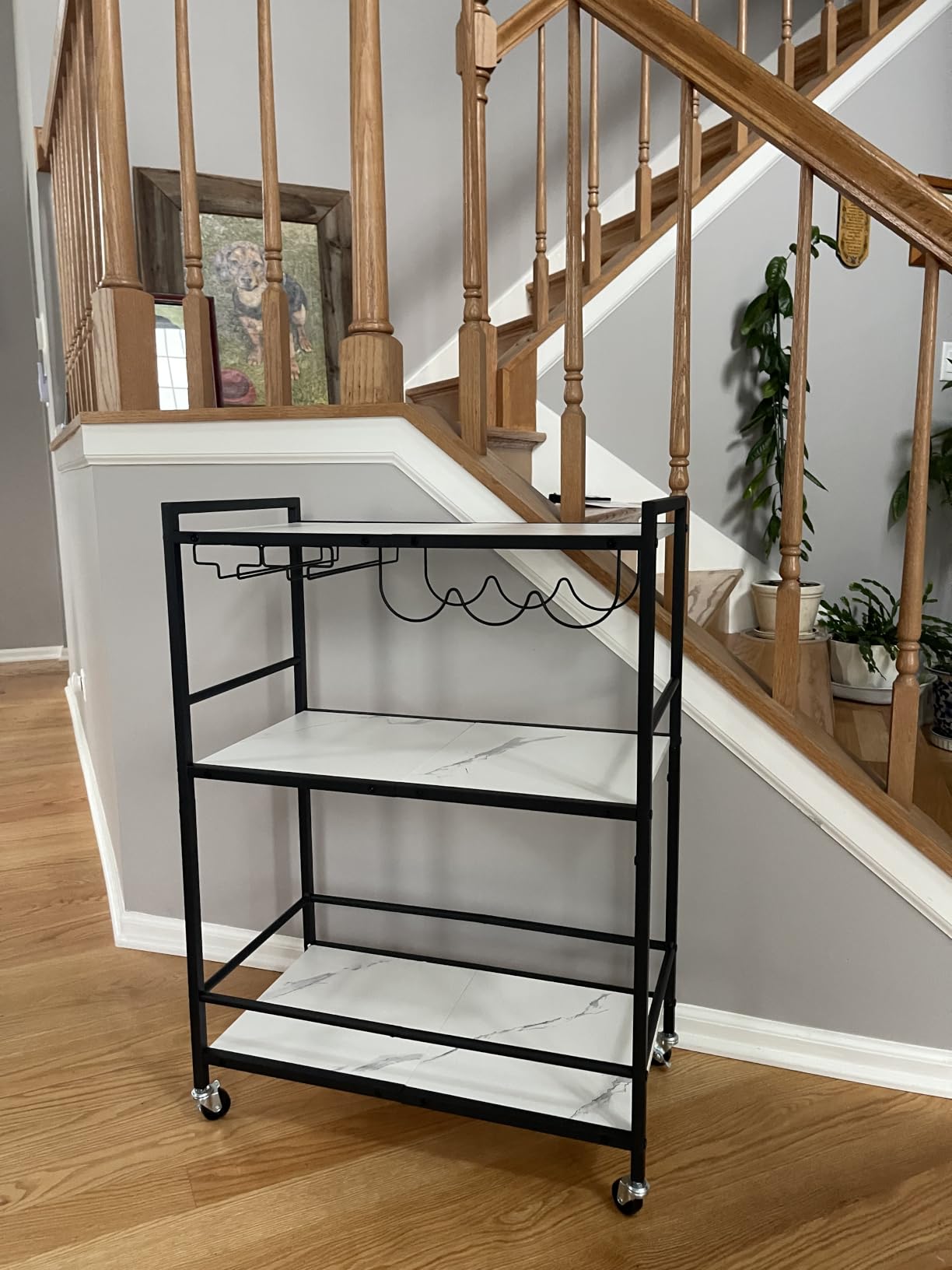 TUTOTAK Bar Cart, Serving Cart for Home, Microwave Cart, Drink Cart, Mobile Kitchen Shelf with Wine Rack and Glass Holder, Rolling Beverage Cart customer photo 2