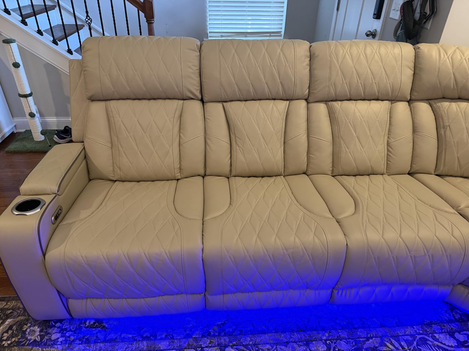 Breathing Leather Reclining Sofa Set, Power Recliner Sectional Couch with LED Light, Modern Living Room Furniture Set, Reclining Sectional Couch Set with USB Port/Storage for Home Theater customer photo 1