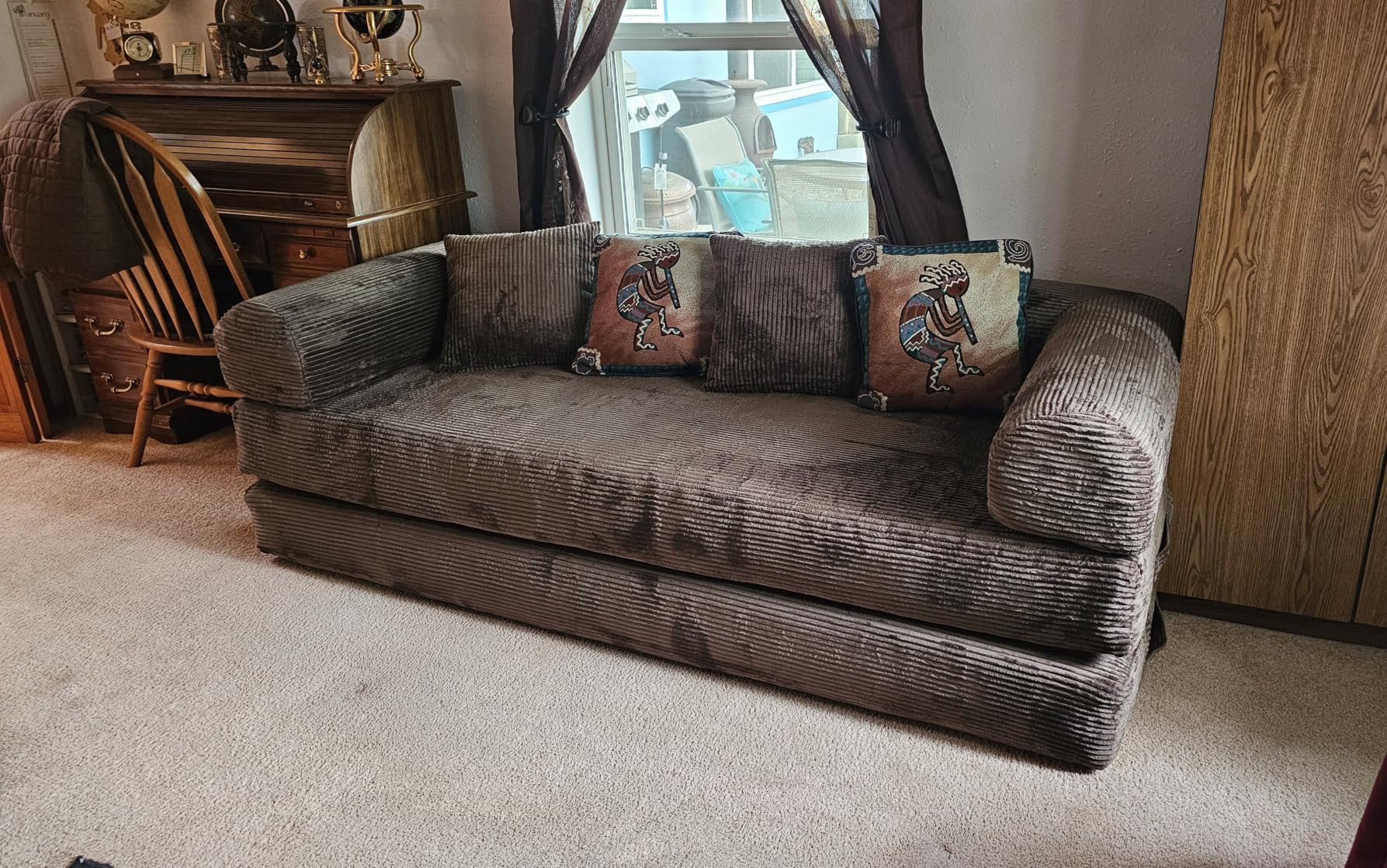 Convertible Folding Couch, 5-in-1 Futon Sofa with Armrests, Convertible Sleeper Sofa Bed Comfy Fold Out Bed for Living Room, Bedroom, Guest, Office, No Assembly Sofa for Small Spaces (Beige White) customer photo 2