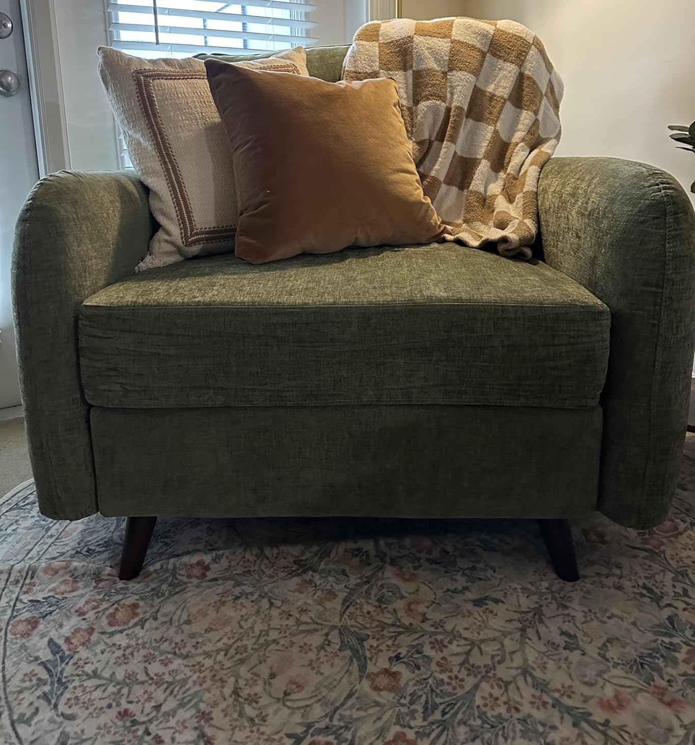 Rexulqo Oversized Accent Chair with All Seats Storage, Comfy Living Room Chairs with 2 Throw Pillow, Upholstered Mid-Century Armchair, 24.5'' Deep Seat, Reading Chair for Bedroom, Office, Chenille, Khaki customer photo 2