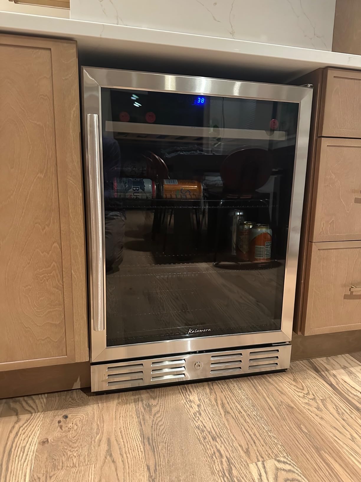 Kalamera 24 inch Wine Fridge Hold 21 Bottles and 75 Cans, Dual Zone Wine and Beverage Refrigerator, Built-In or Freestanding with Blue LED Light customer photo 2