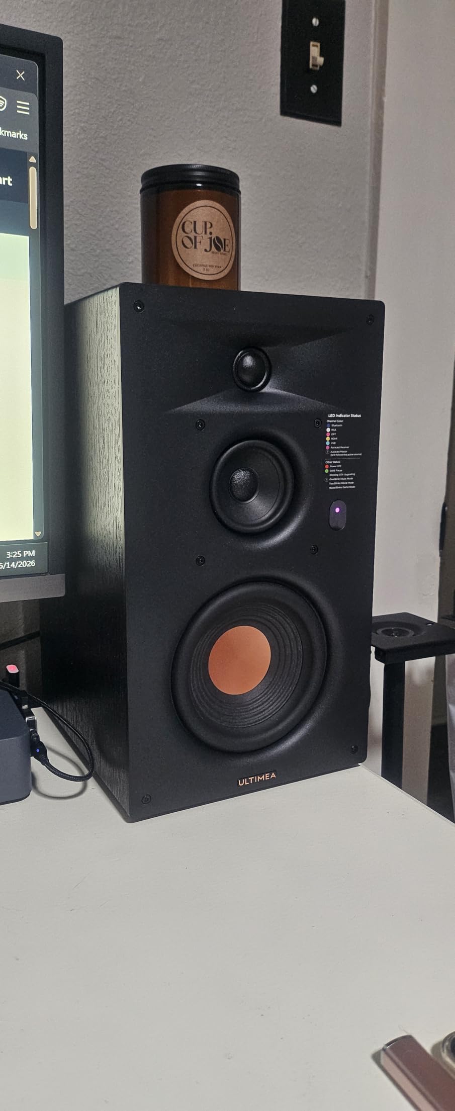 ULTIMEA 3-Way Powered Bookshelf Speakers with 5.25'' Woofer, 70W RMS, App, Edge Horn & BassMX, SUB Out & HDMI ARC for Home Theater, Bluetooth 6.0, Auracast, Grille-Free Design, BS-3 customer photo 1