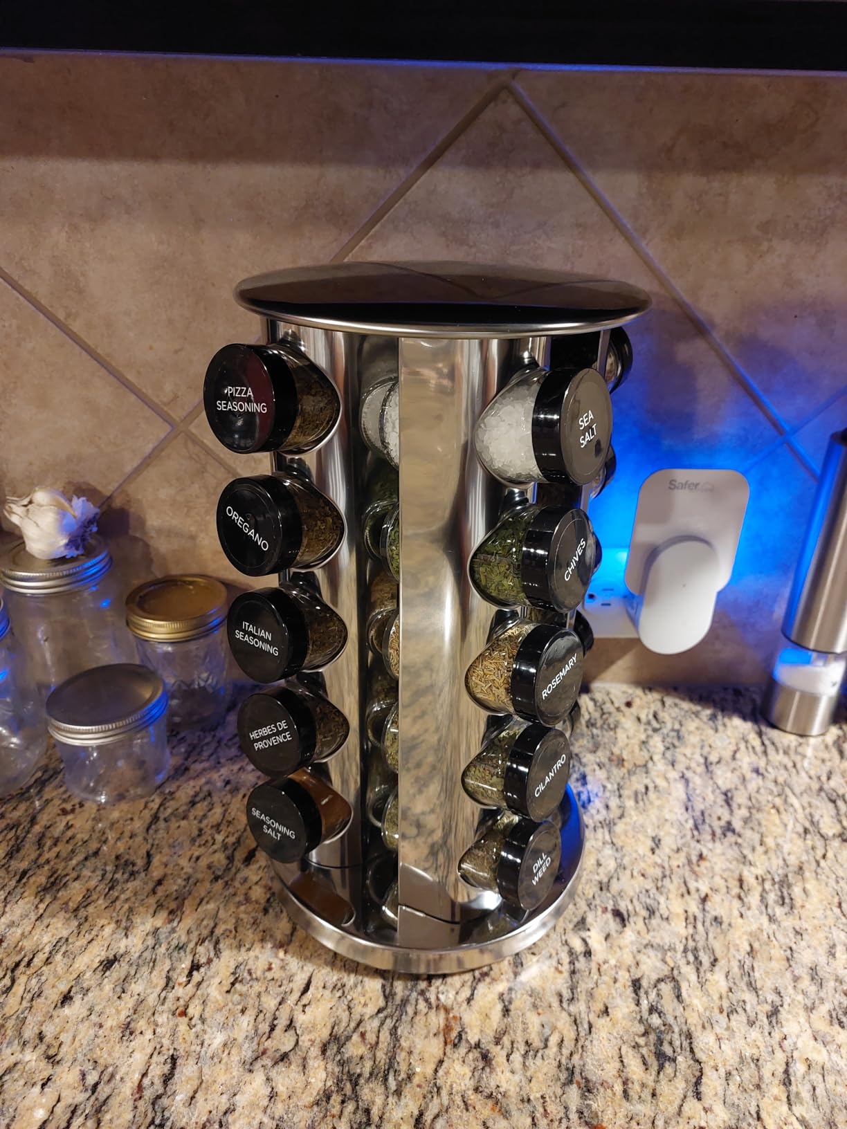 Kamenstein 20 Jar Revolving Countertop Spice Rack with Spices Included, FREE Spice Refills for 5 Years, Polished Stainless Steel with Black Caps, 30020 customer photo 1