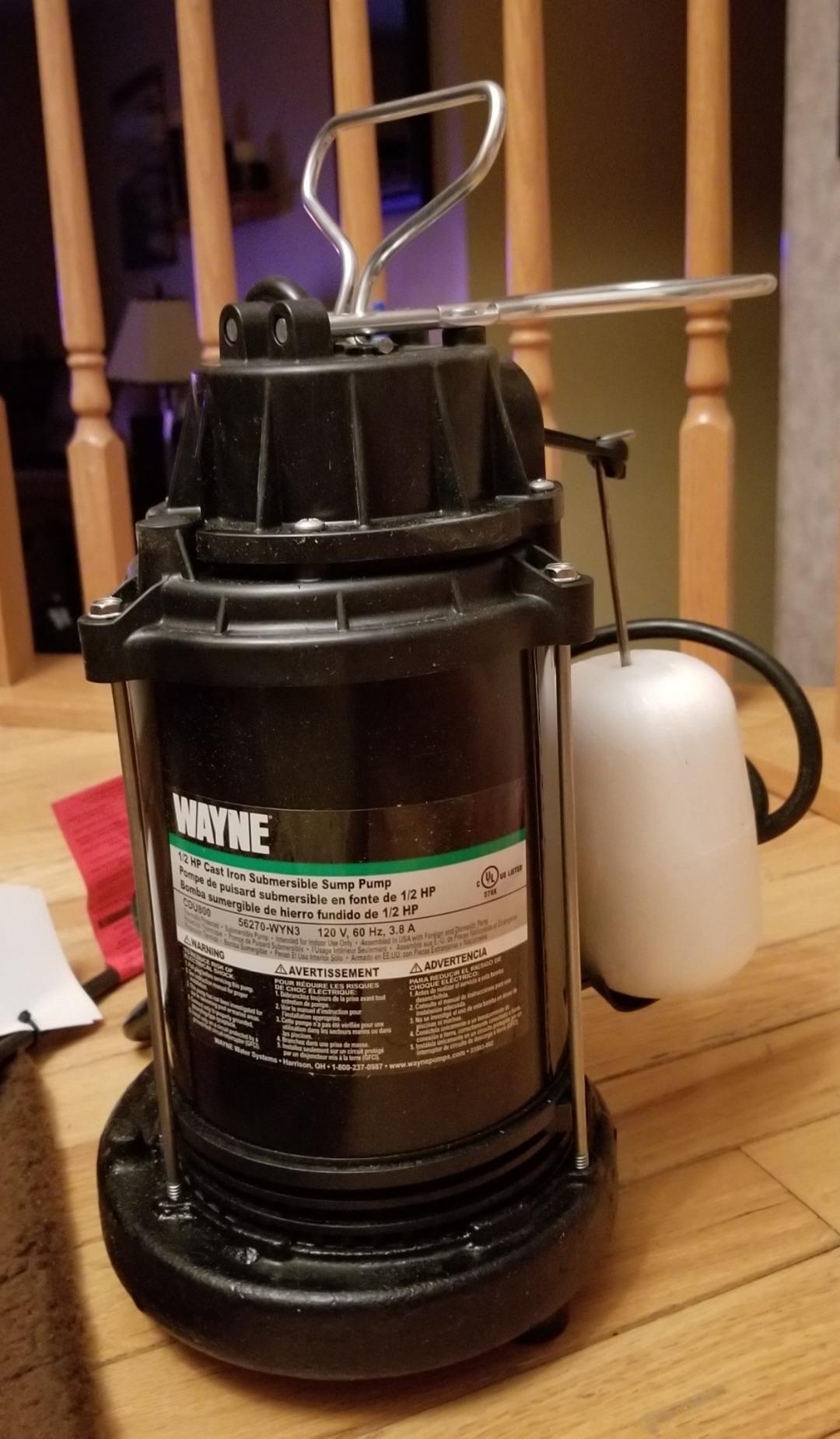 WAYNE CDU800 1/2 HP Submersible Sump Pump - Cast Iron & Stainless Steel, Vertical Float Switch, 5,100 GPH, 3-Year Warranty customer photo 2