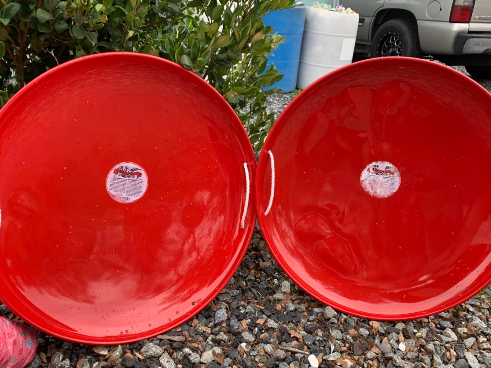 Flexible Flyer Steel Saucer Sled - Classic Red Round Metal Kids Snow Sled with Nylon Rope Handles, Heavy Duty Snow Disc for Children and Adults Ages 5 and Up customer photo 1