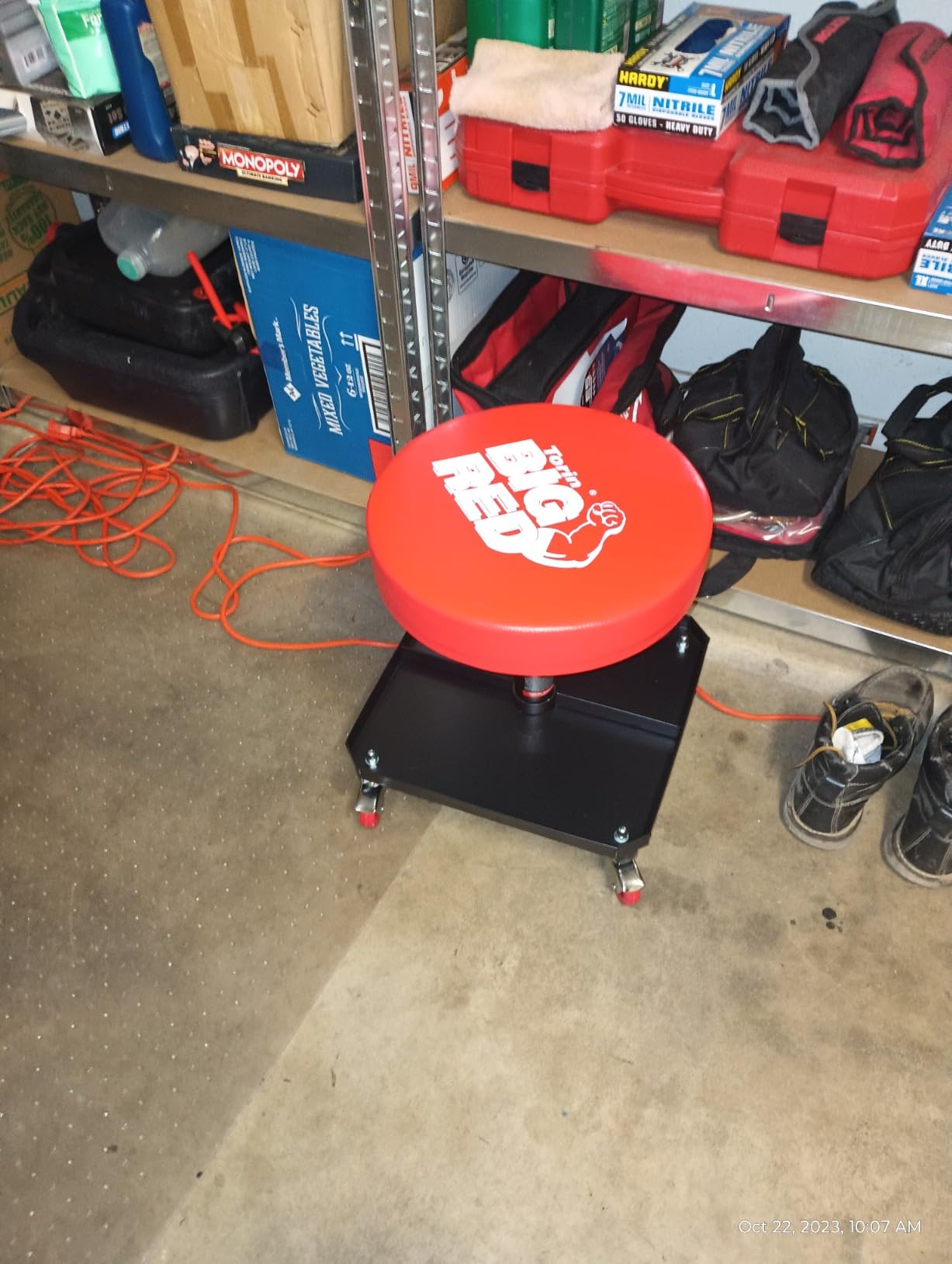 BIG RED TR6350 Torin Rolling Pneumatic Creeper Garage/Shop Seat: Padded Adjustable Mechanic Stool with Tool Tray Storage, Red Large customer photo 1
