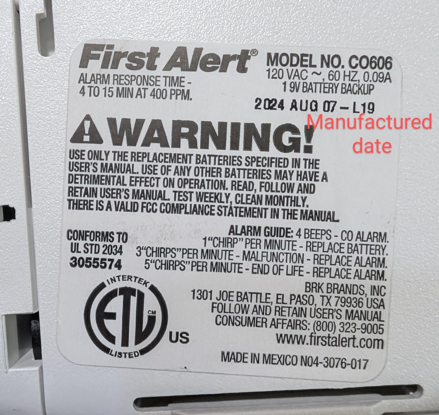 First Alert Plug-in Carbon Monoxide Alarm | CO606, 9V Battery Backup customer photo 1