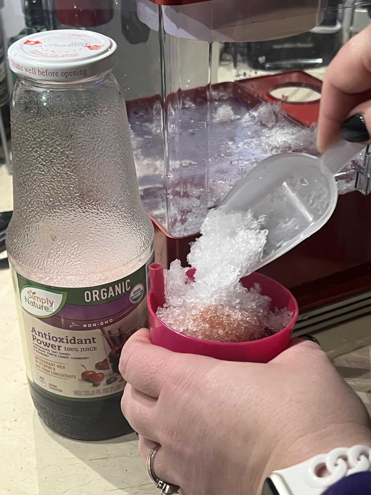 Nostalgia Snow Cone Shaved Ice Machine - Retro Table-Top Slushie Machine Makes 20 Icy Treats - Includes 2 Reusable Plastic Cups & Ice Scoop - Retro Red customer photo 2