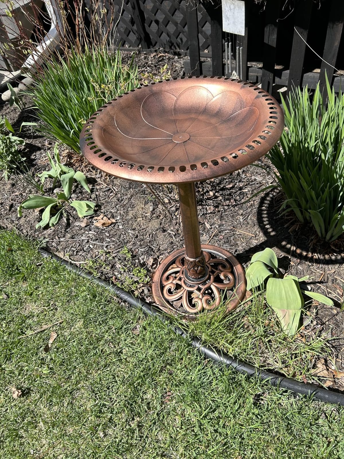 Alpine Corporation TEC116 Outdoor Aged Green Pedestal Birdbath with Scrollwork, 28