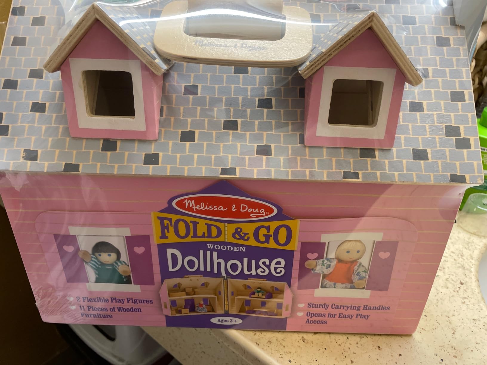 Melissa & Doug Fold & Go Wooden Dollhouse with 2 Dolls and 11 Pieces of Furniture - Portable Mini Doll House with Accessories and Toy Figures, Ages 3+ customer photo 1