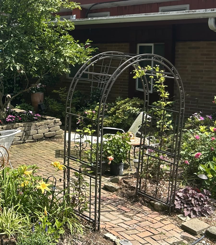 Plow & Hearth Arch Metal Outdoor Garden Arbor | Montebello | 7 Feet Tall | Steel Iron Trellis Lattice for Climbing Plants & Heavy Vines | Wedding Outdoor Patio Décor customer photo 2
