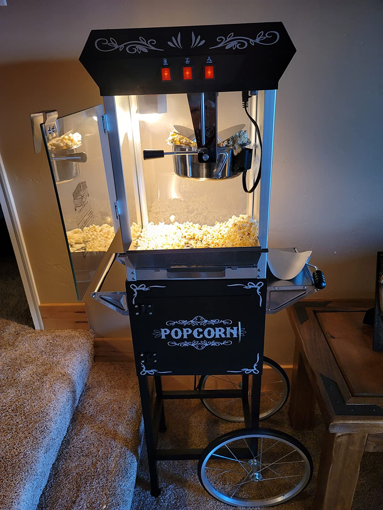 Great Northern Popcorn Foundation 8oz Popcorn Machine Cart on Wheels, Black | Movie Theater Style Vintage Popcorn Maker Machine with Cart and Stainless Steel Kettle that Makes up to 48 Cups customer photo 2