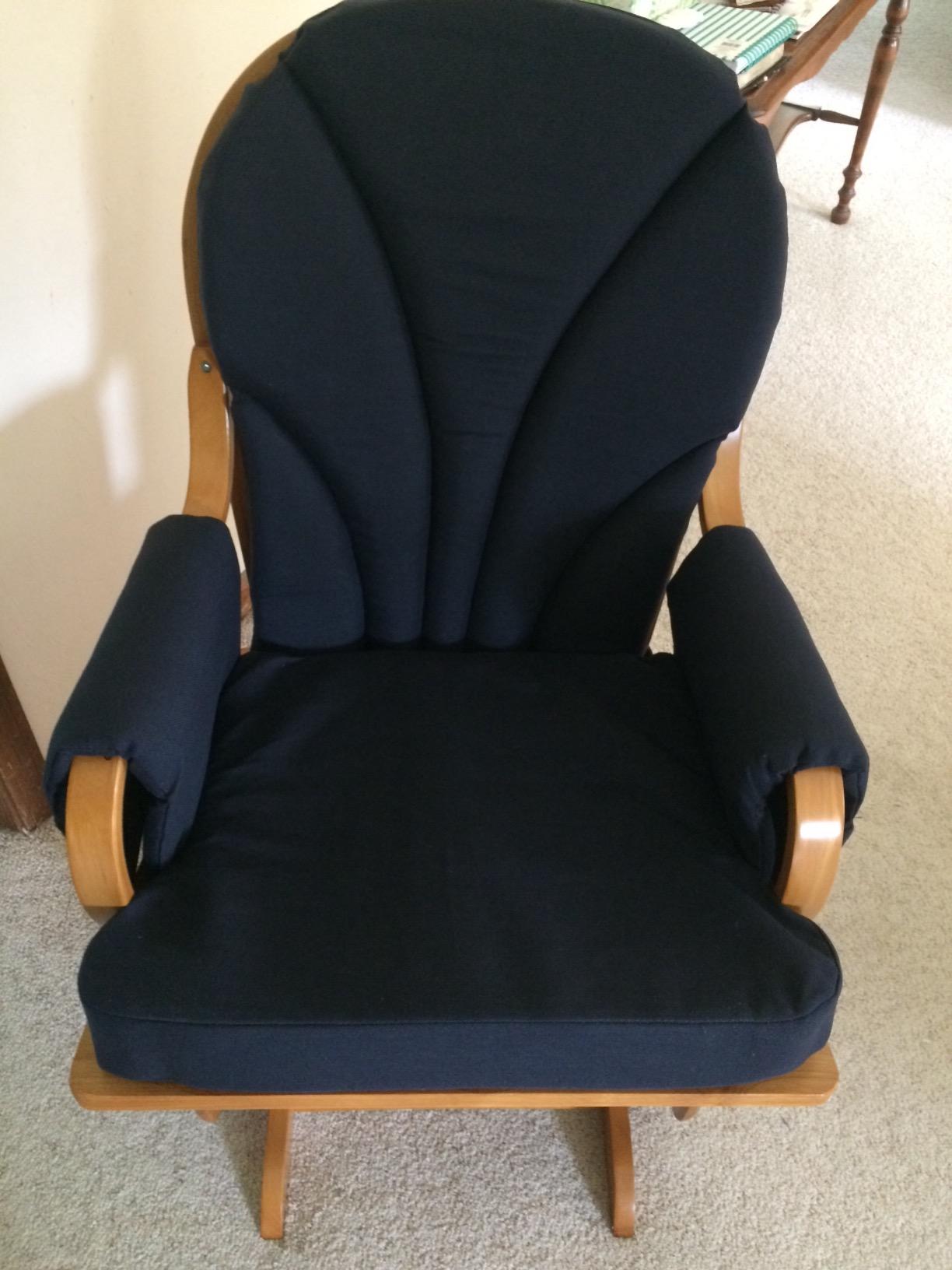 Foundations Lullaby Wood Base Glider Rocker Chair, Navy Polyester | Baby Feeding and Rocking Chair for Nursery, Daycare Environment, Nursery Rocking Chairs with Padded Foam Arm Rests customer photo 2