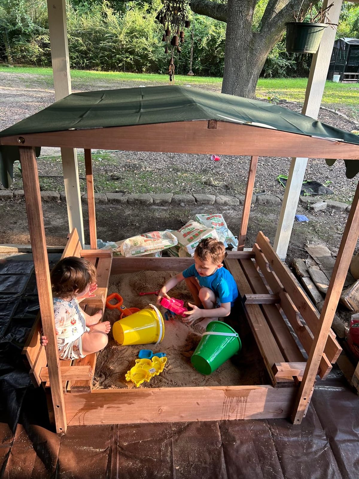 Badger Basket Sandbox for Kids with Canopy & Benches - Outdoor Convertible Wooden Sandbox with Lid, UV Shade & Built-In Seating - Backyard Playset (46.5 x 46.5 x 57) customer photo 2