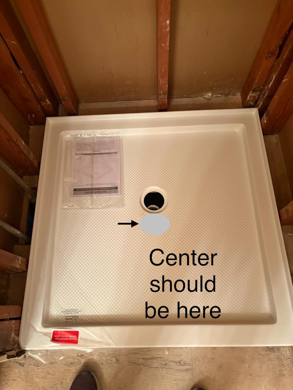 DreamLine SlimLine 36 in. D x 36 in. W x 2 3/4 in. H Center Drain Single Threshold Shower Base in White, DLT-1136360 customer photo 1
