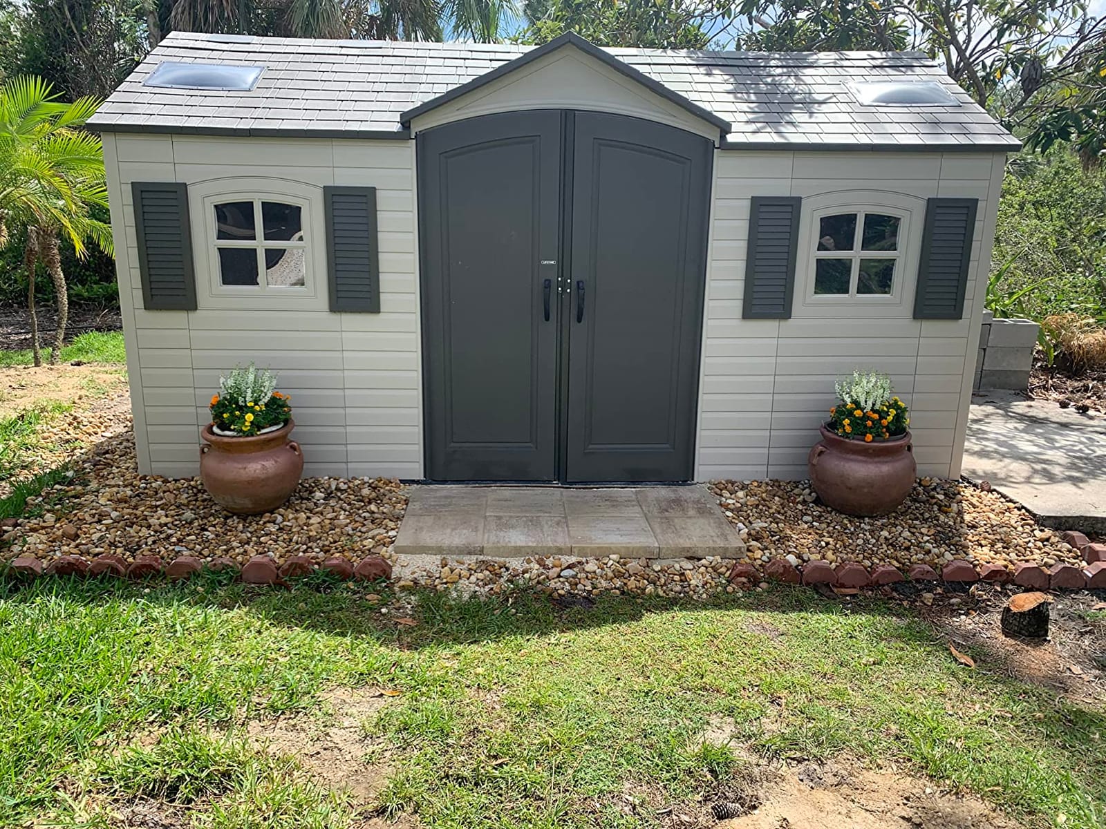 Lifetime 15x8 Ft Dual-Entry Outdoor Storage Shed, Steel-Reinforced, UV-Protected, Weather-Resistant Backyard Garden Shed with Skylights, Windows & Shelving, Desert Sand customer photo 1