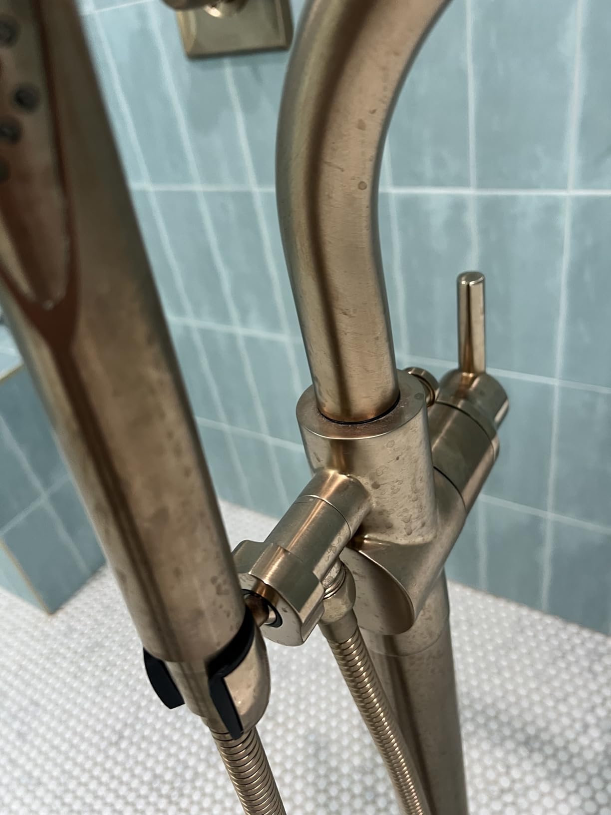 Delta Faucet Trinsic Floor Mount Tub Filler - Freestanding Roman Tub Spout with Handheld Shower - Flexible Shower Hose - Double Check Valves - Champagne Bronze, T4759-CZFL (Rough Sold Separately) customer photo 1