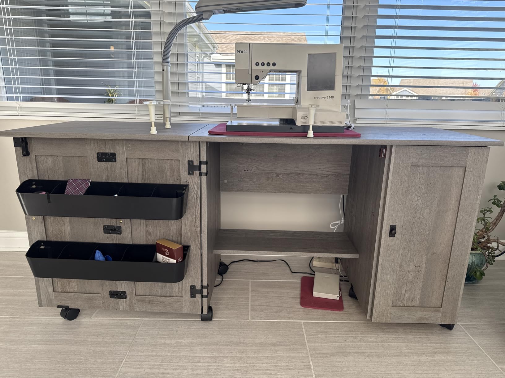 Sauder Folding Sewing Table & Craft Cart Storage Cabinet, Soft White customer photo 2