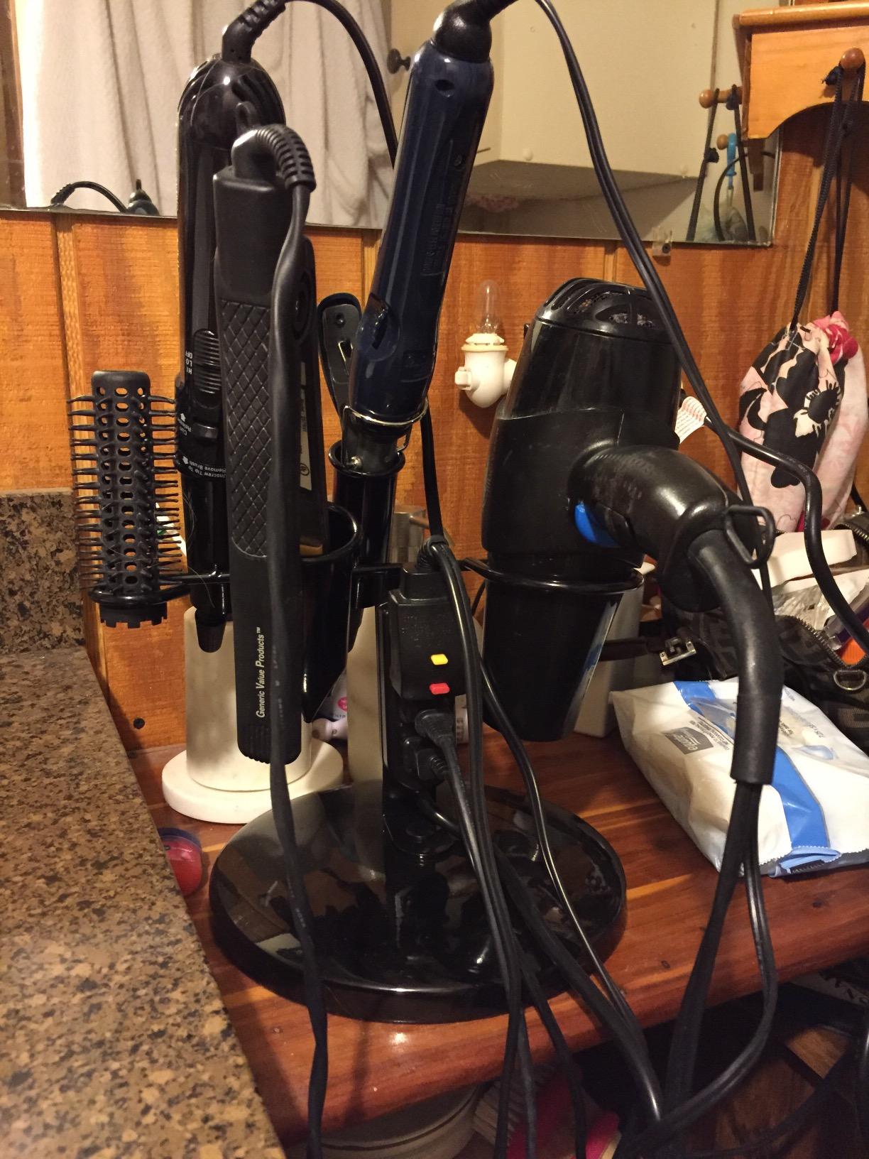 Saloniture Tabletop Blow Dryer & Hair Iron Holder - Salon Appliance Stand w/ 3 Outlets customer photo 1