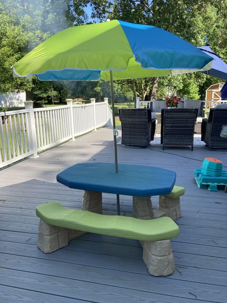 Step2 Naturally Playful Kids Picnic Table with Removable Umbrella, Indoor/Outdoor Toys, Fits 6 Children, Made of Durable Plastic, For Toddlers 3+ Years Old, Blue & Green customer photo 1