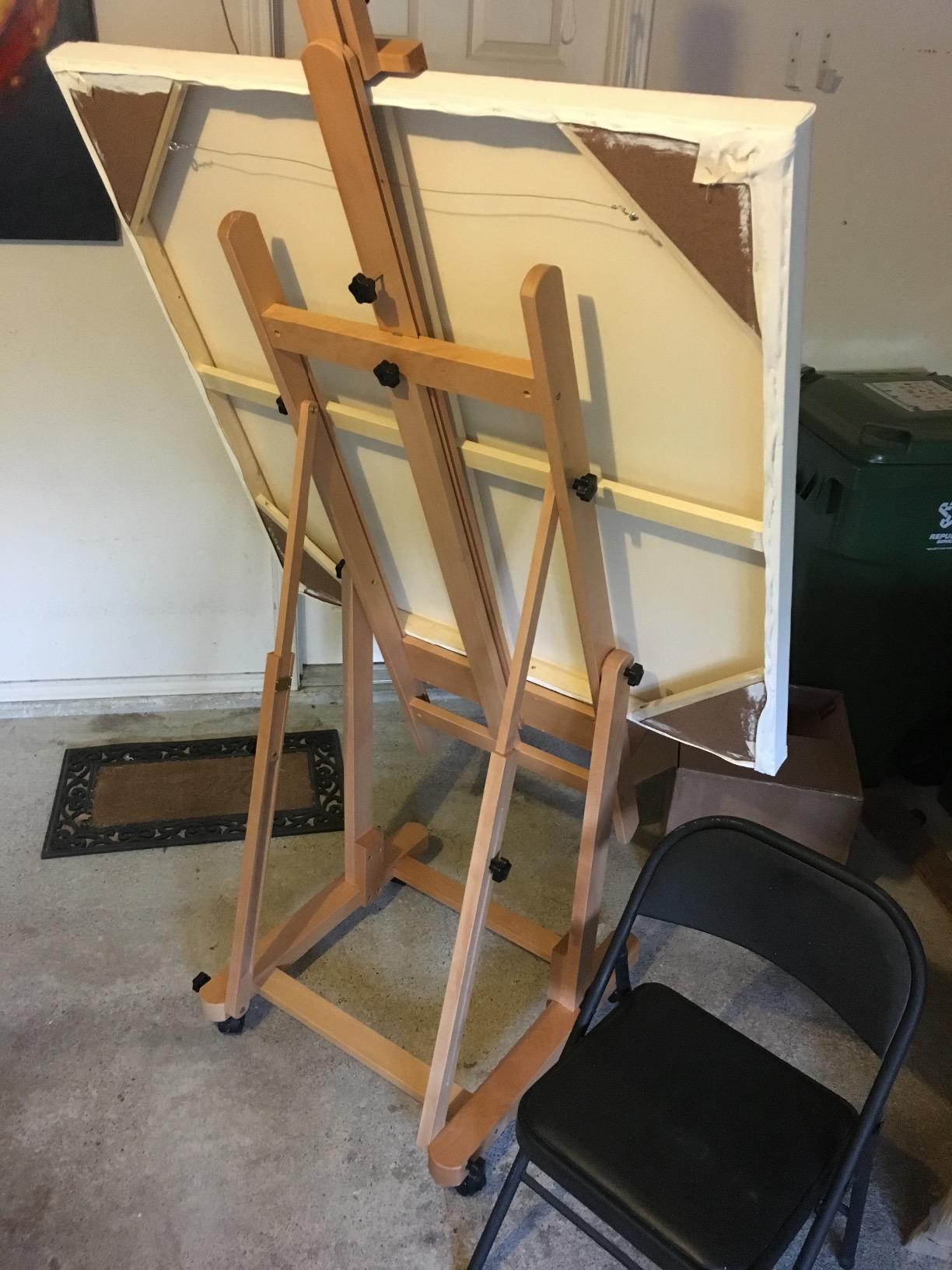 U.S. Art Supply Heavy Duty Extra Large Adjustable Wood H-Frame Easel - Sturdy Wooden Stand, Locking Caster Wheels - Studio Artist Easel for Painting, Canvas Holder Display, Sturdy Beechwood customer photo 2