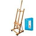 U.S. Art Supply Medium Wooden Studio H Frame Easel with Storage Tray - Also includes Wheels - Adjustable to 96