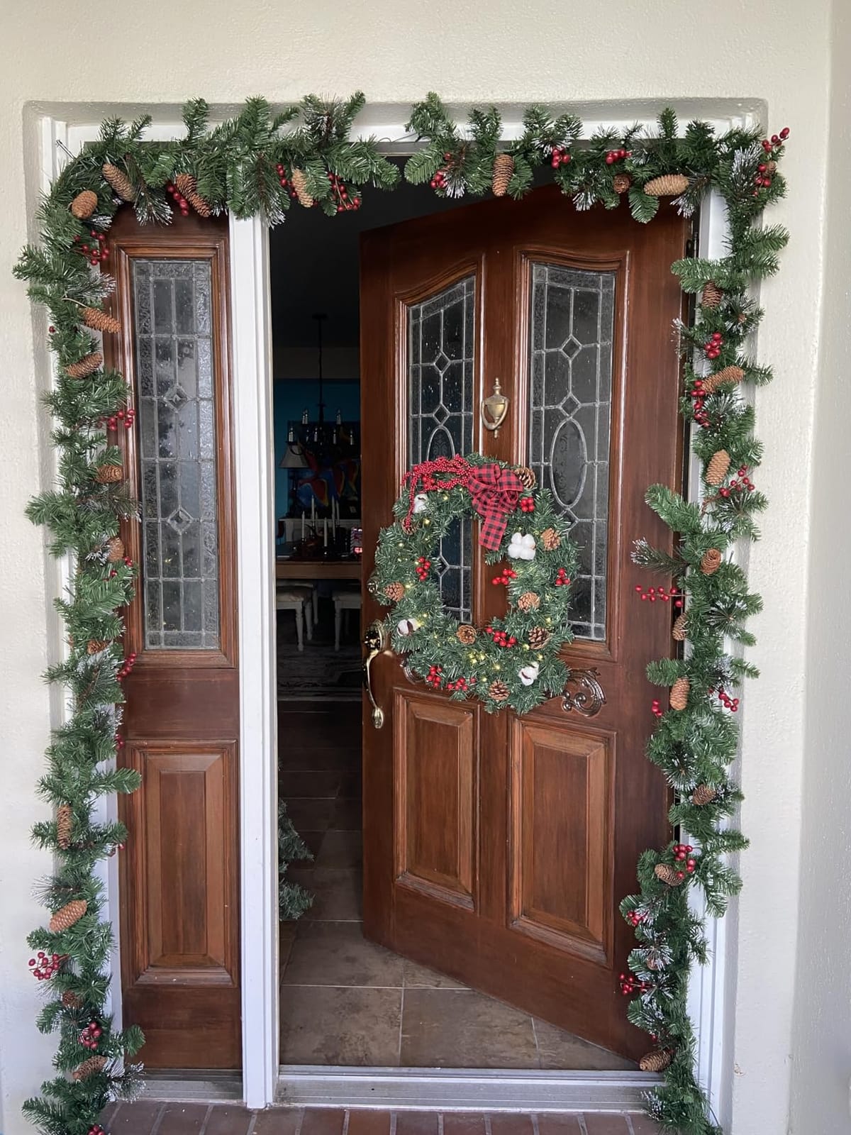 National Tree Company 9 ft Pre-Lit Crestwood Spruce Artificial Christmas Garland, Christmas Decoration with Glitter, Pinecones, Red Berries, 50 Warm White LED Lights, 180 Tips, Timer, Green customer photo 2