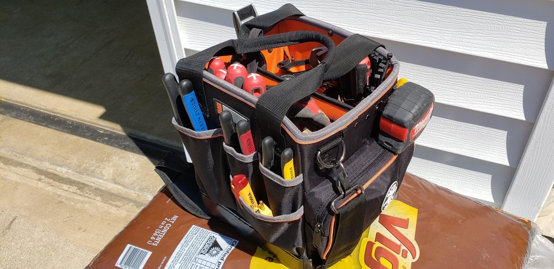 Klein Tools 5541610-14 Tool Bag with Shoulder Strap Has 40 Pockets for Tool Storage and Orange Interior customer photo 2