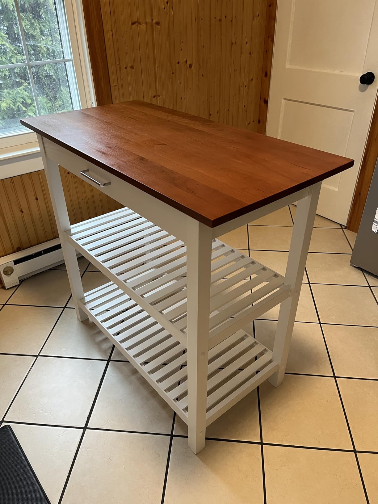 Casual Home Kitchen Island with Solid American Hardwood Top, Natural/White, 40