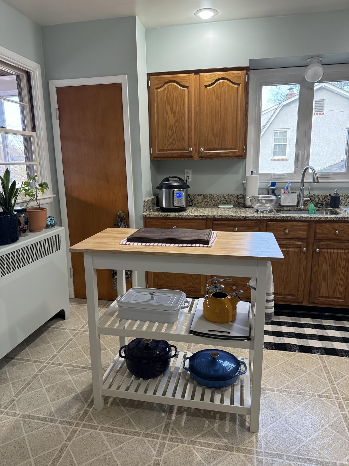 Casual Home Kitchen Island with Solid American Hardwood Top, Natural/White, 40