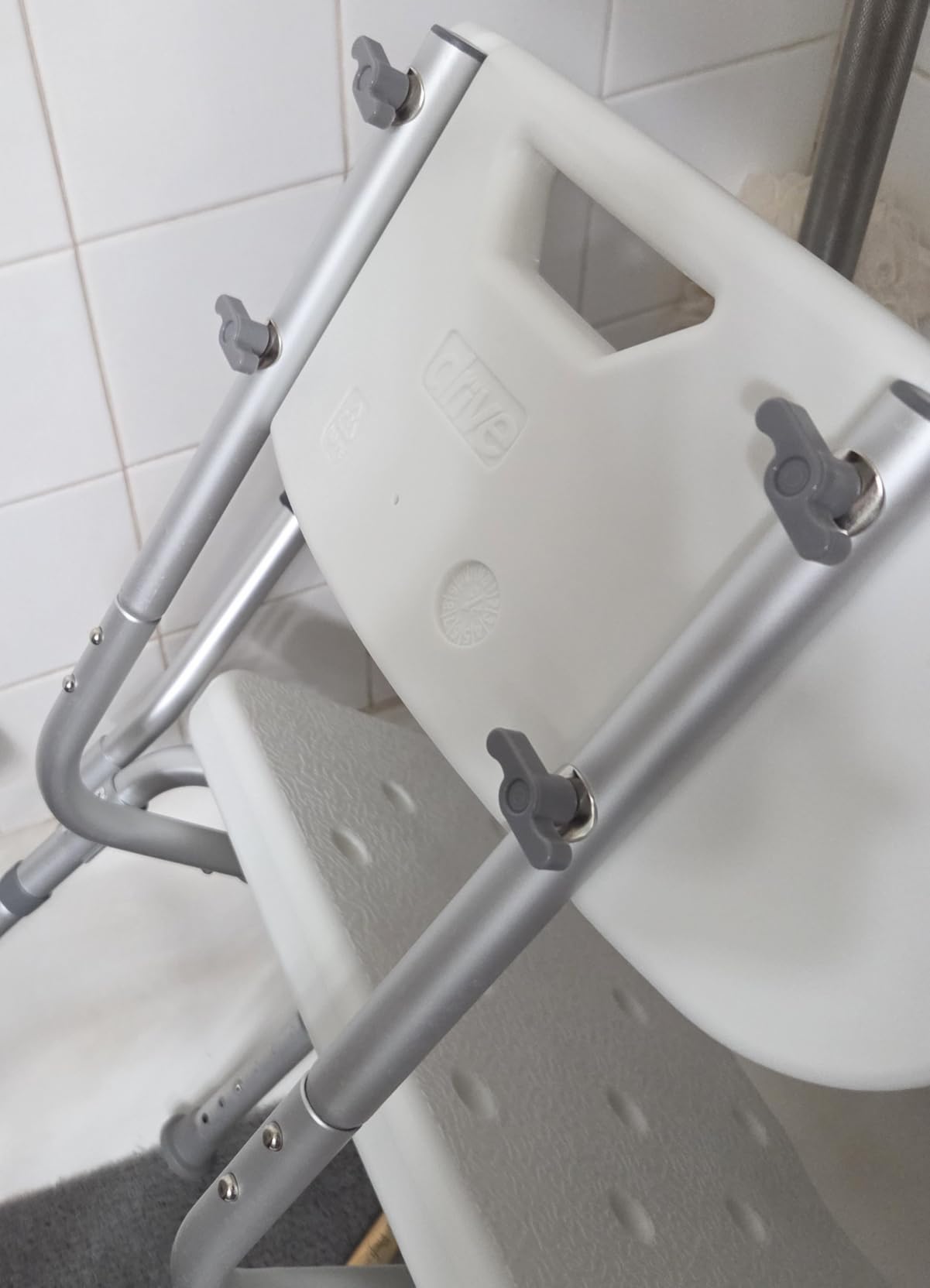 Drive Medical Shower Chair with Back & Padded Arms - Adjustable Height Bath Seat for Safety & Comfort - Lightweight Aluminum Construction- 350 Lb Capacity - White customer photo 2