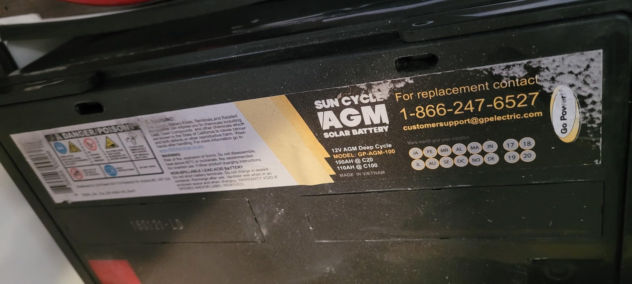 Go Power GP-AGM-100-12 SunCycle Rechargeable Replacement Solar Battery - Deep Cycle 12V AGM Battery, No Maintenance, Sealed & Spill-Proof for PV Solar, Inverter, Camper, Boat, Marine & Off-Grid Use customer photo 2
