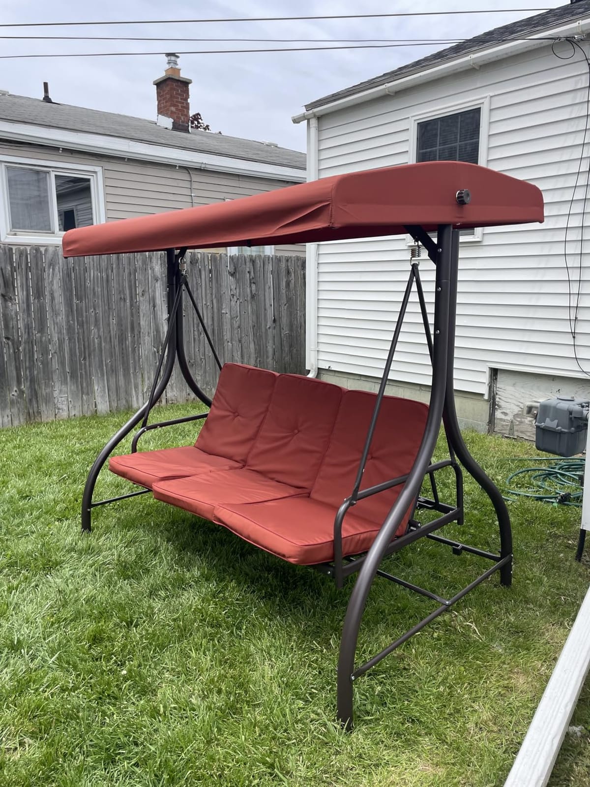 Best Choice Products 3-Seat Outdoor Large Converting Canopy Swing Glider, Patio Hammock Lounge Chair for Porch, Backyard w/Flatbed, Adjustable Shade, Removable Cushions - Burgundy customer photo 2