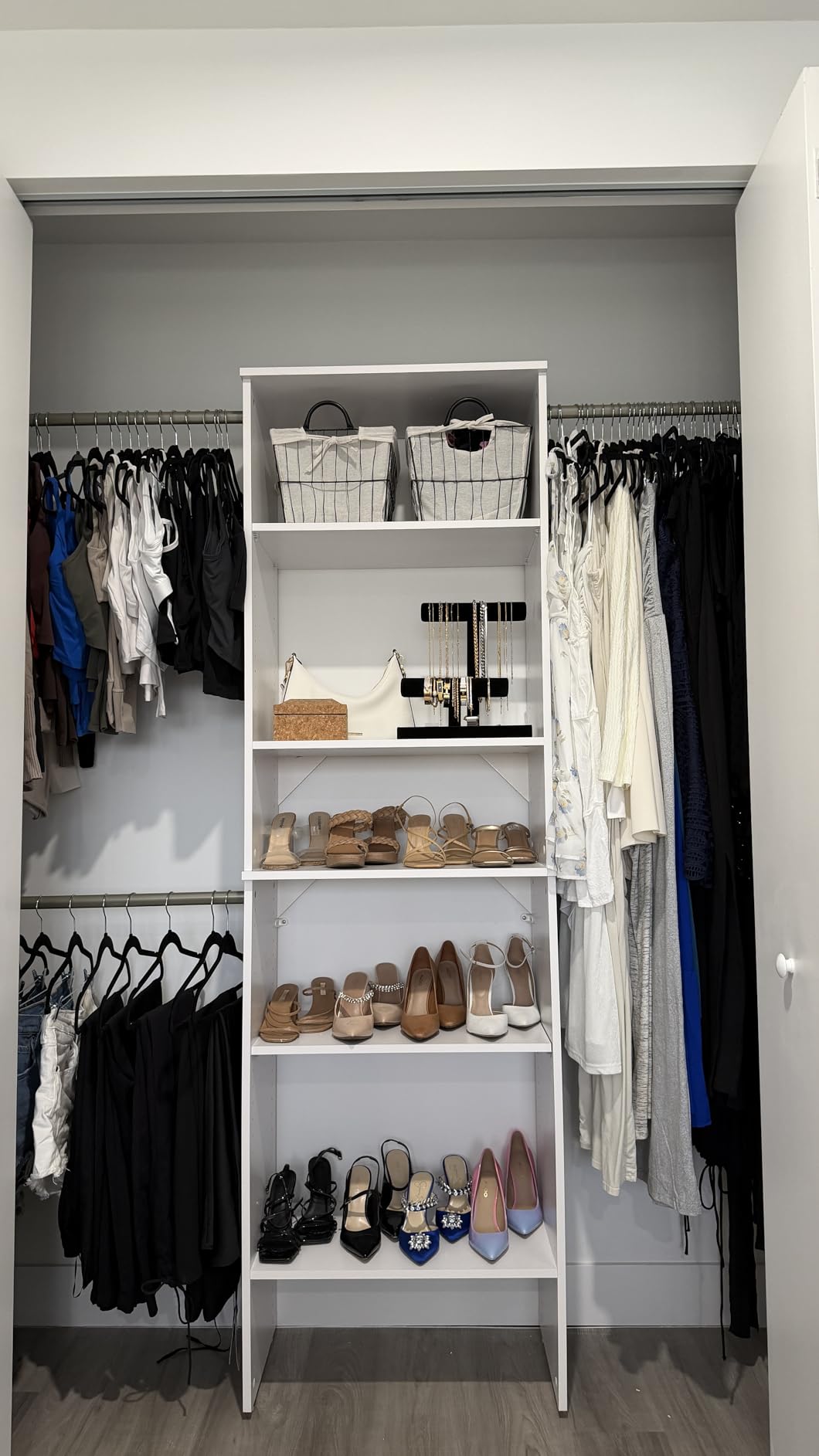 ClosetMaid SuiteSymphony Wood Closet Organizer System, 25-Inch Starter Kit with Tower and 3 Hang Rods and Shelving, Pure White customer photo 2