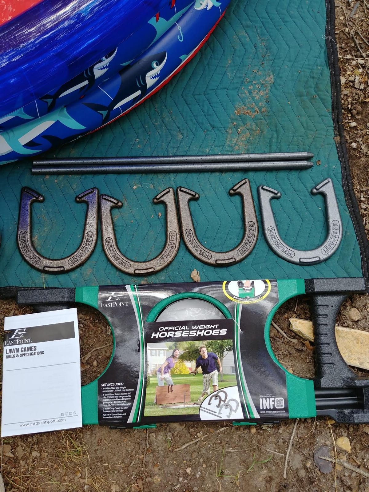 EastPoint Official Weight Horseshoe Set - 4 Horseshoes, 2 Stakes - Durable Cast Iron & Steel for Yard Games for Adults - Portable Case for Outdoor Games for Adults & Beach Activity customer photo 1