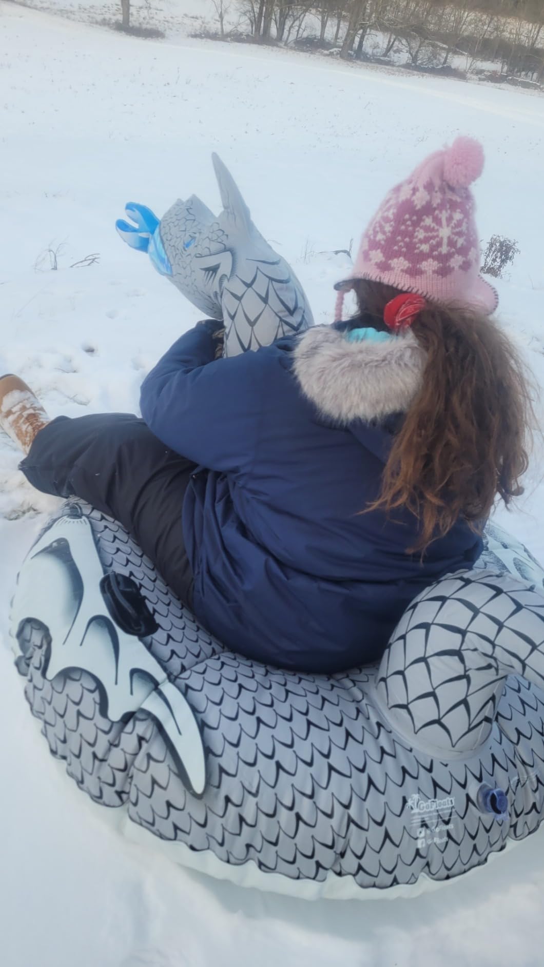 GoFloats Winter Snow Tubes - Choose from Unicorn, Disney's Frozen, Ice Dragon, Polar Bear, Penguin, Flamingo - Inflatable Sled for Kids and Adults customer photo 1