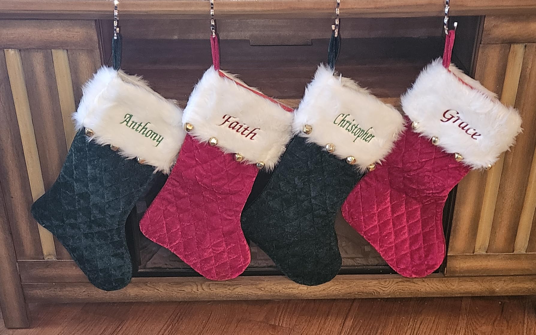 GiftsForYouNow Red Velvet Quilted Personalized Christmas Stocking with Bells, 21