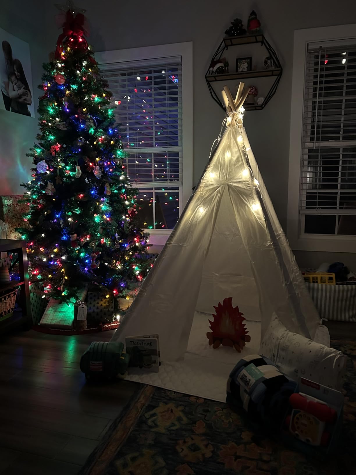 Little Dove Teepee Tent for Kids with Star Lights, Mat & Campfire Toy, Premium Cotton Canvas Kids Play Tent with Wooden Poles, Foldable Indoor Outdoor Playhouse with Carry Bag, Gift for Boys customer photo 2