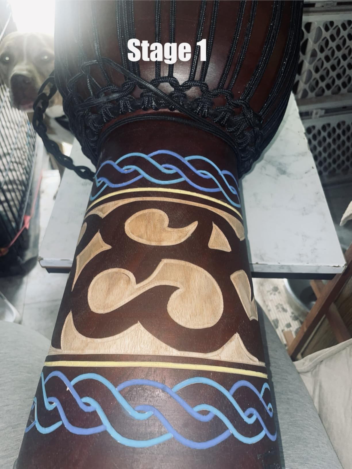 Terre Djembe Standard Line Carved - Mahogany Wood with Natural Goat Skin, 24
