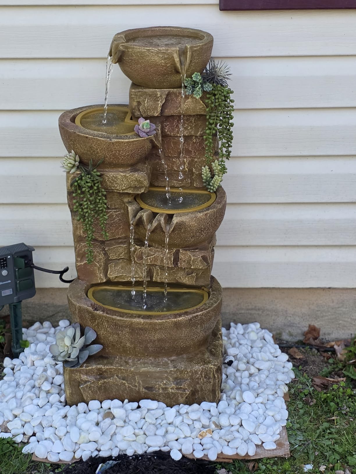 Teamson Home 33.25 in. Cascading Bowls and Stacked Stones LED Outdoor Water Fountain for Gardens, Landscaping, Patios, Balconies, and Lawns for a Calming Oasis in Outdoor Living Spaces, Stone Gray customer photo 1