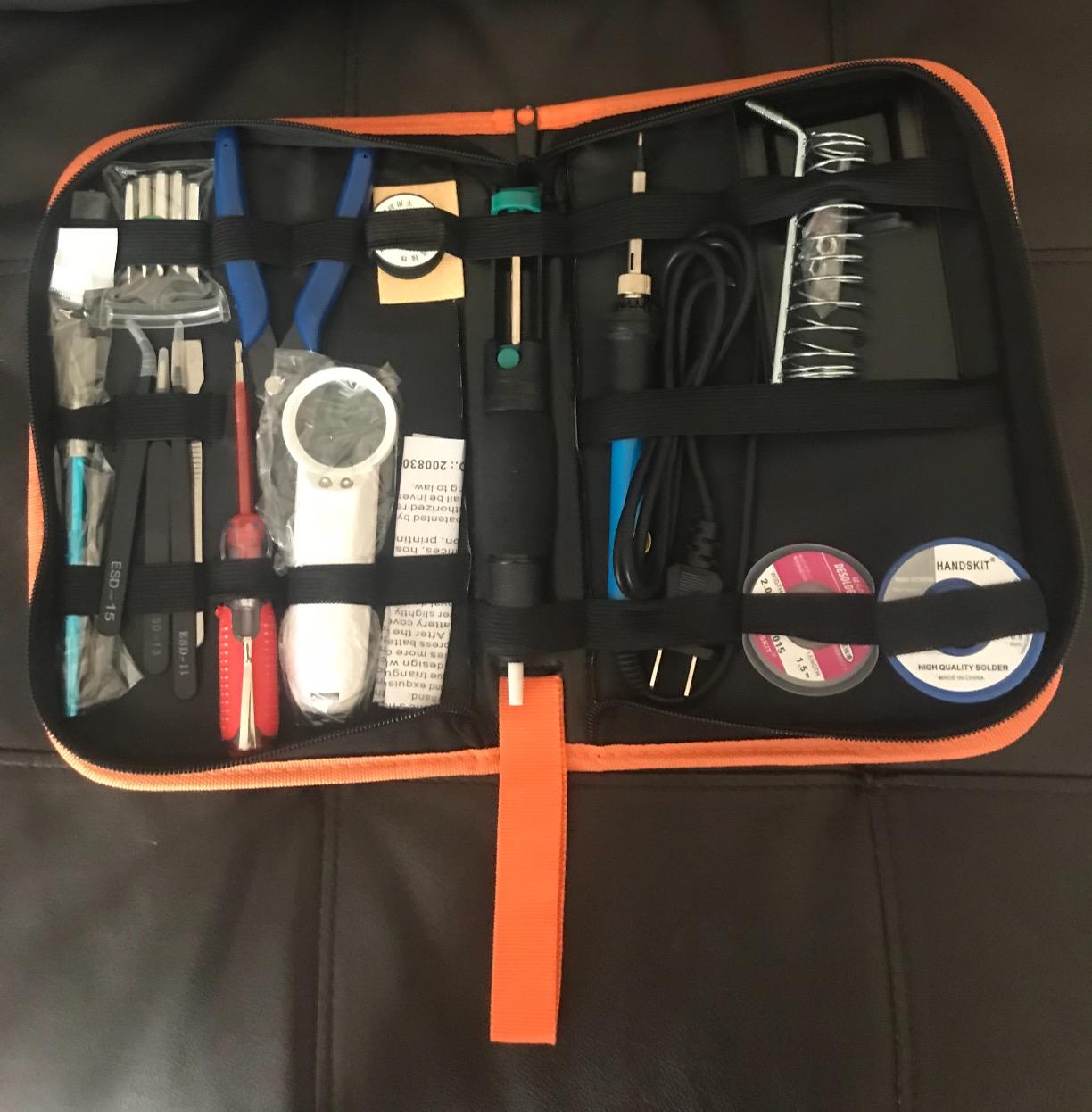 HANDSKIT 90W Soldering Iron Kit for Electronics, Adjustable Temp 180-480C | Soldering Gun Kit with 6 Soldering Tips, Soldering Iron Stand, Desoldering Pump, Magnifier, Solder Wire, Tweezers, PU Case customer photo 1